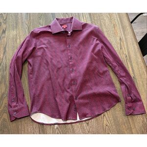 ZNT18 Mens Button-Up Shirt Long Sleeve Floral Print Purple/Red Size 16.5 - 34/35